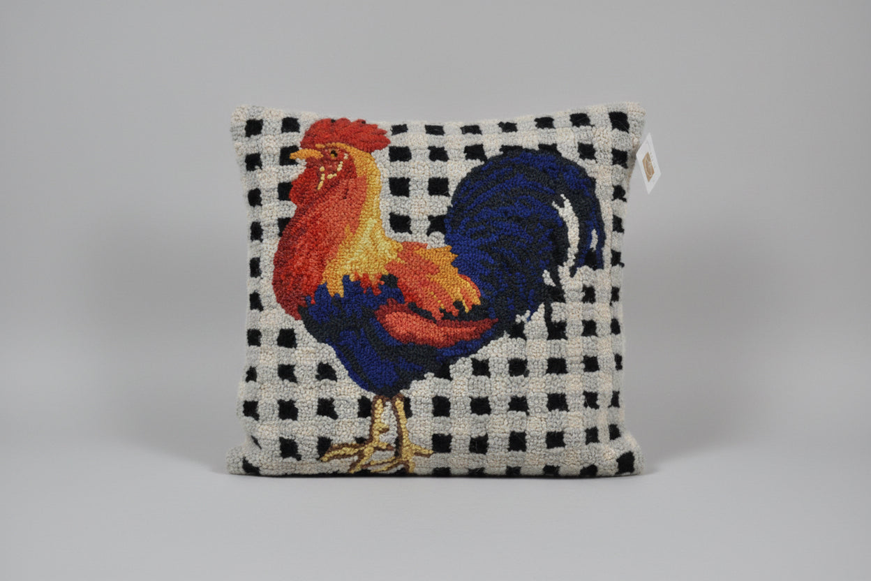 Checker print Rooster Hook pillow