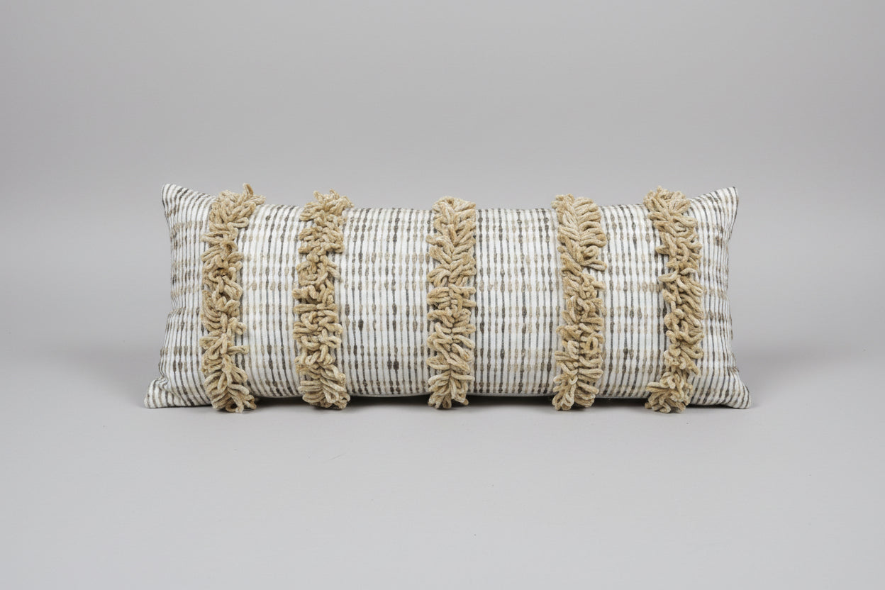 Stripes and Loop Fringe Bolster pillow