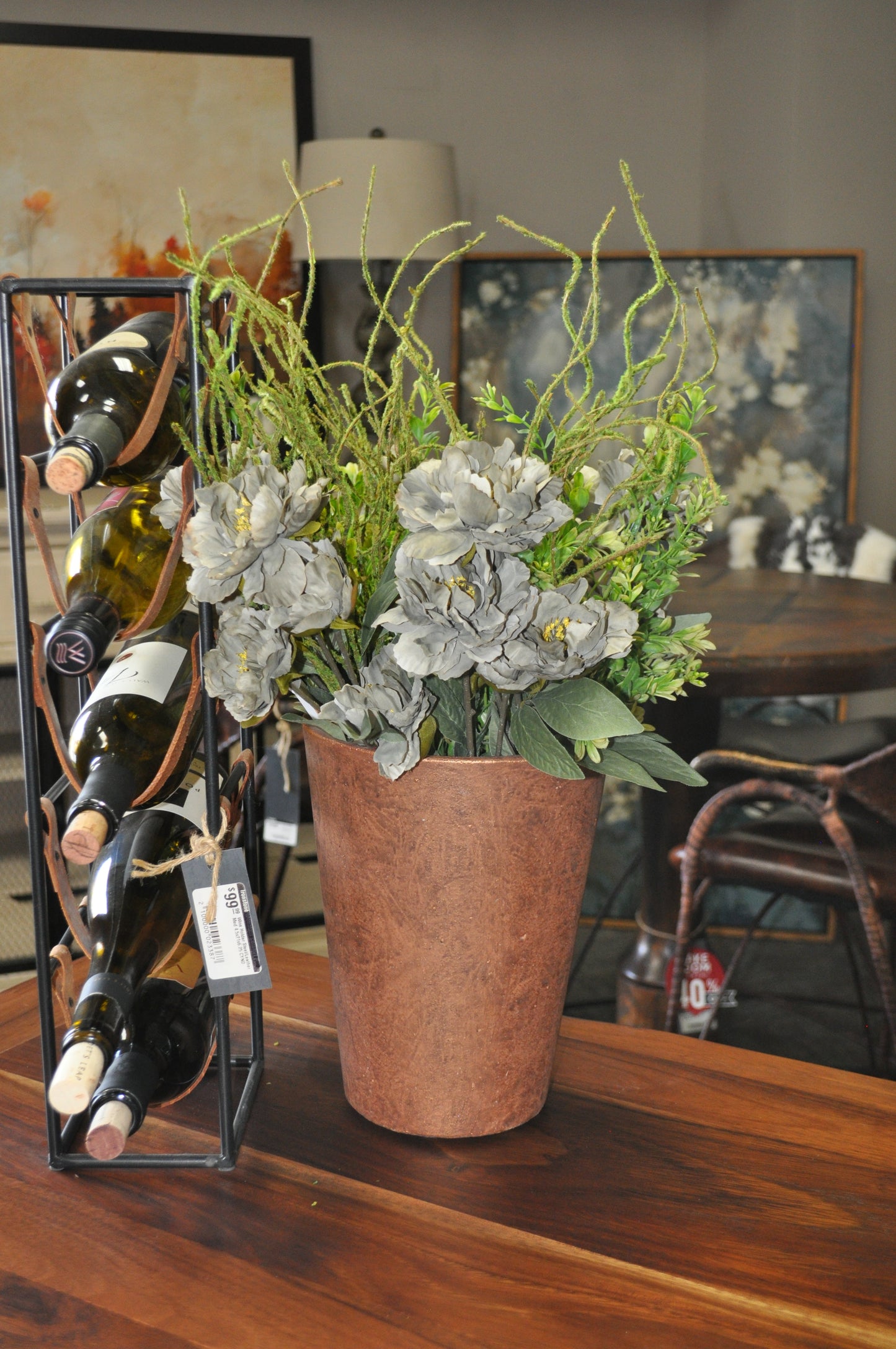 10" Copper Vase Green Floral Arrangement