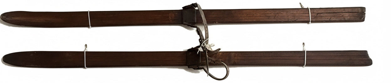 Vintage dark distressed wood ski wall art