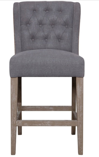 Grey Tufted Barstool with Tan Back and Nails