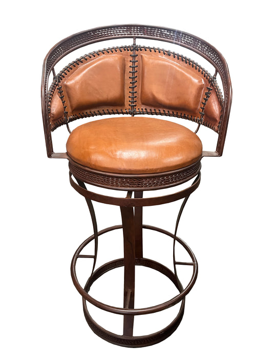 Rust and Brown Leather Swivel Barstool