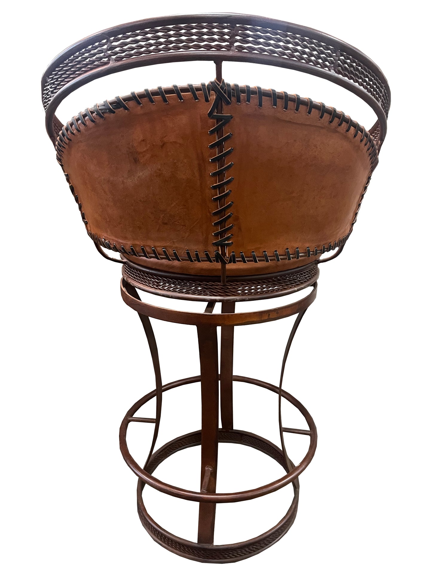 Rust and Brown Leather Swivel Barstool