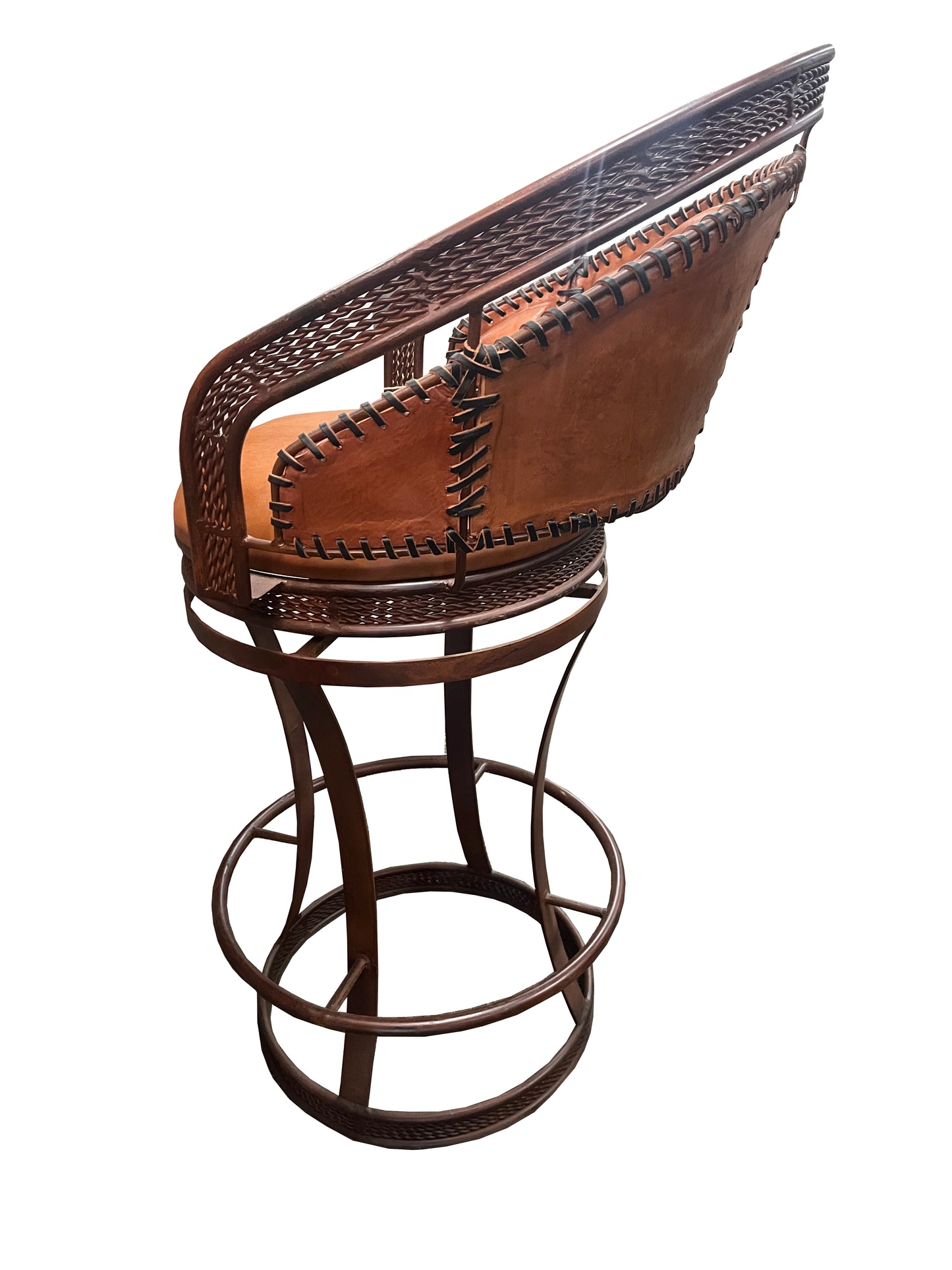 Rust and Brown Leather Swivel Barstool