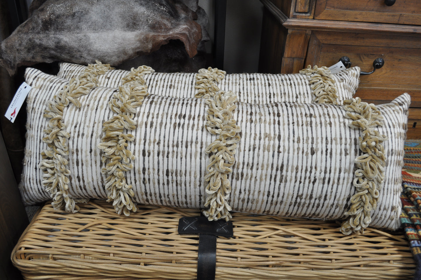 Stripes and Loop Fringe Bolster pillow