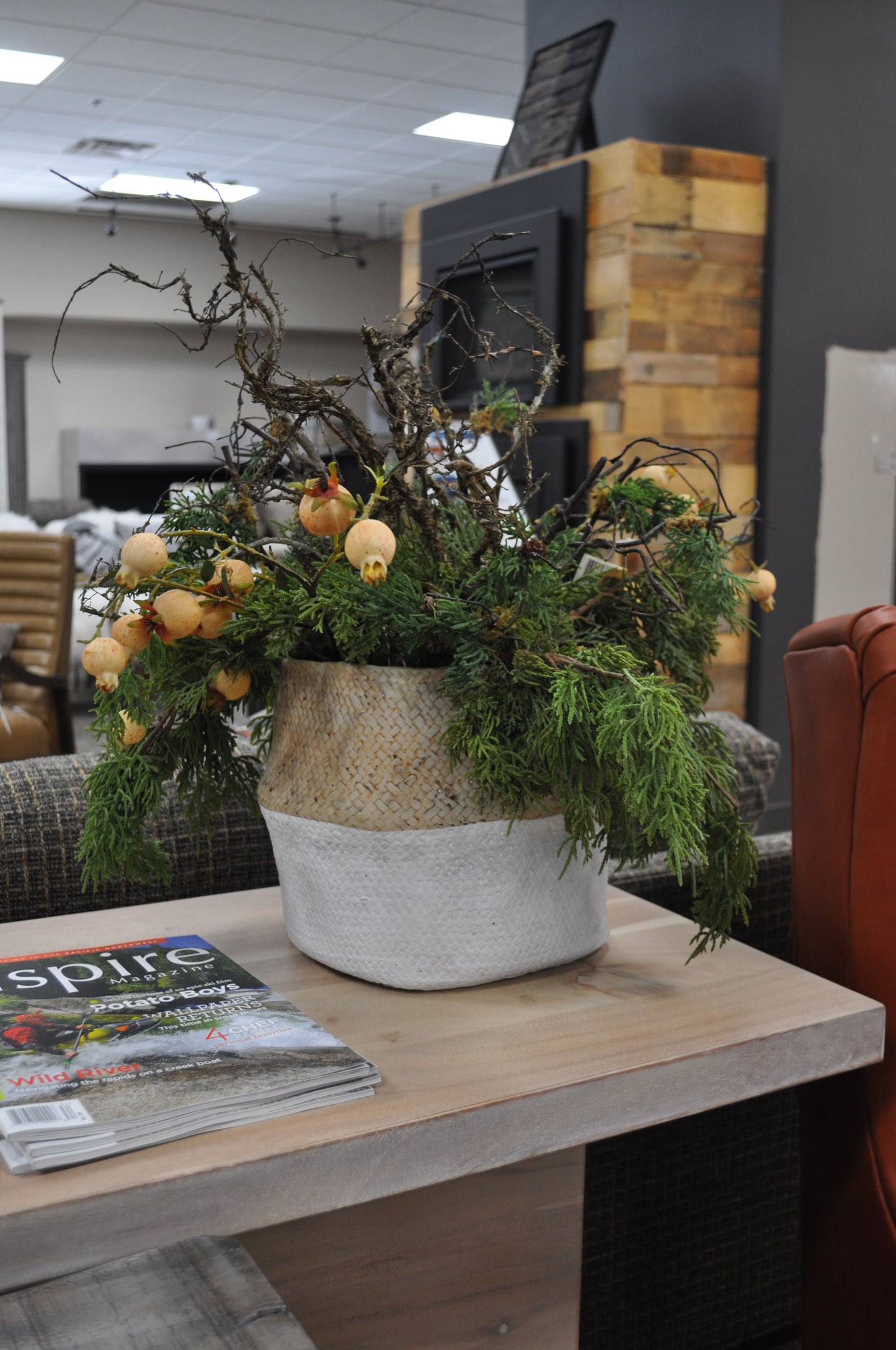 White Tan Cement Pot Floral