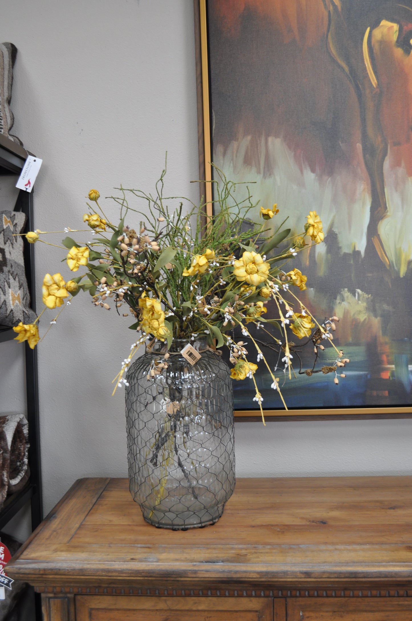 Wire Vase Yellow Flower Floral Arrangement