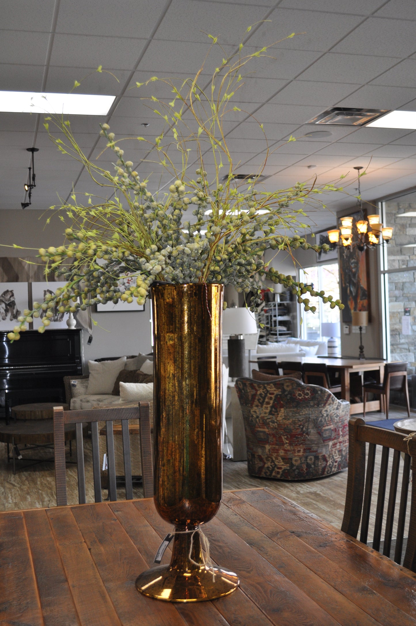 Tall Amber Vase Floral Arrangement