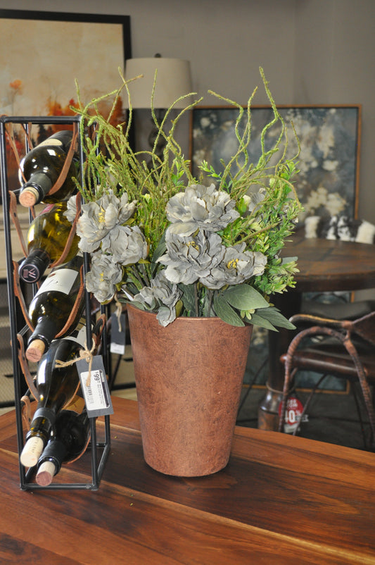 10" Copper Vase Green Floral Arrangement