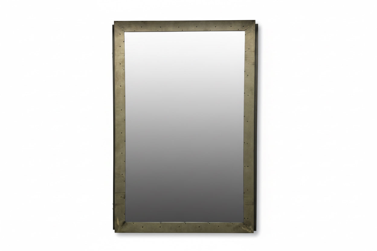 Rustic Mirror with Rolling Shelves on Sides