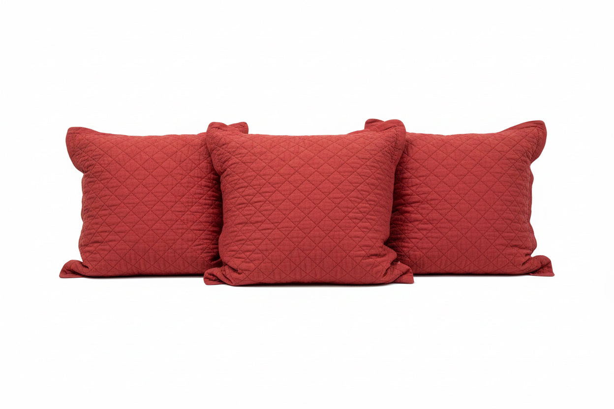 Red Quilted Linen Euro Sham