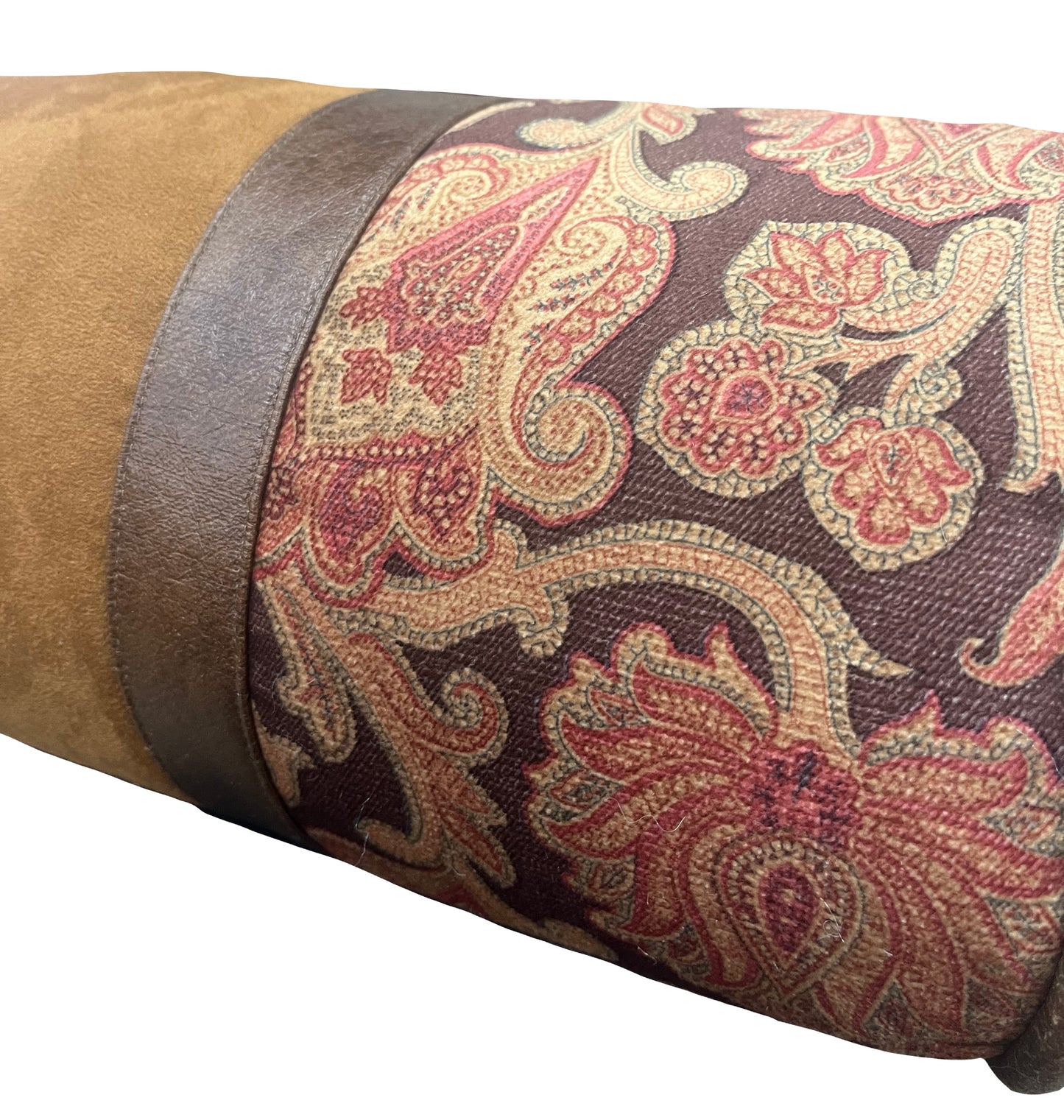 Brown Leather and Floral NeckRoll Pillow