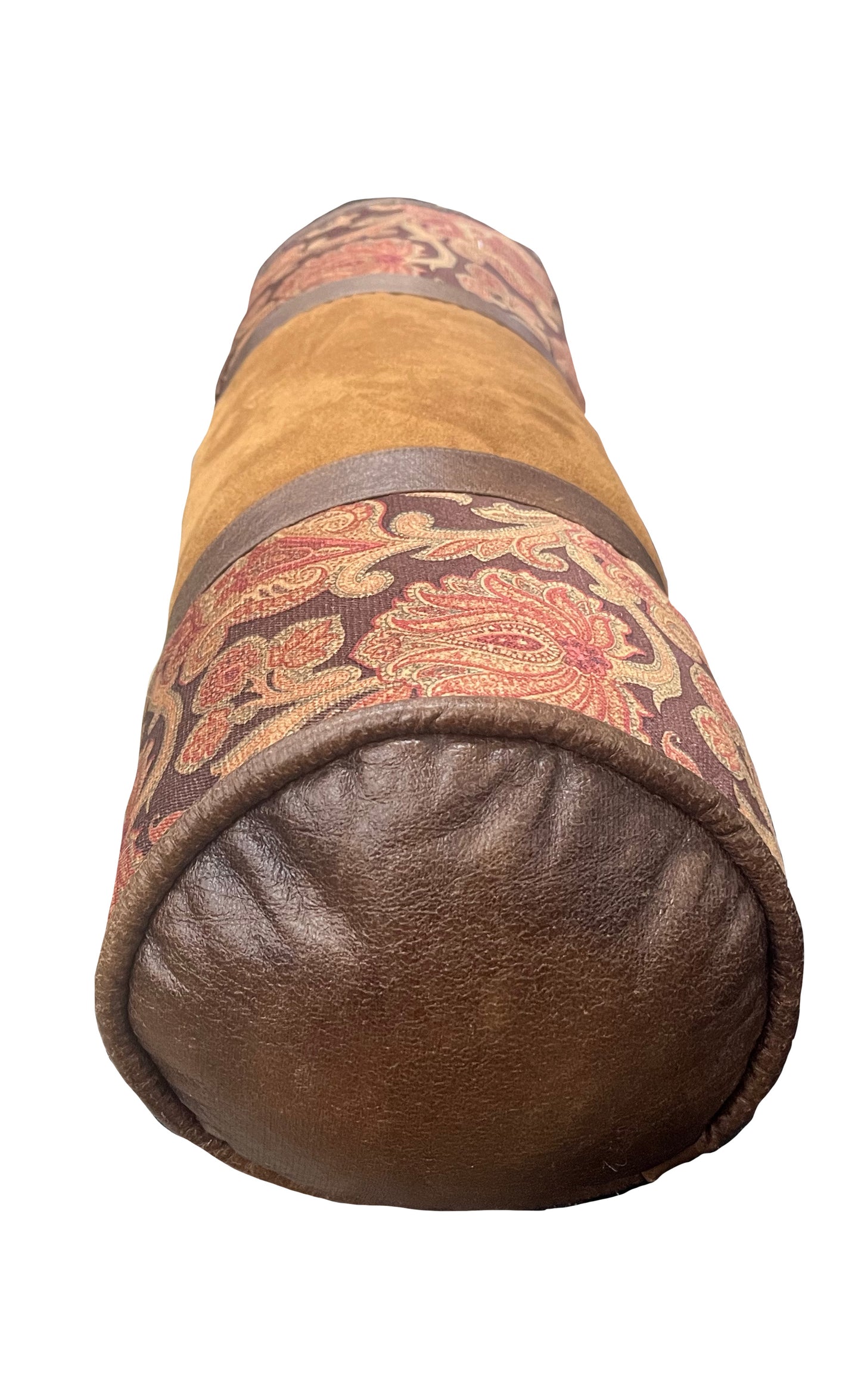 Brown Leather and Floral NeckRoll Pillow