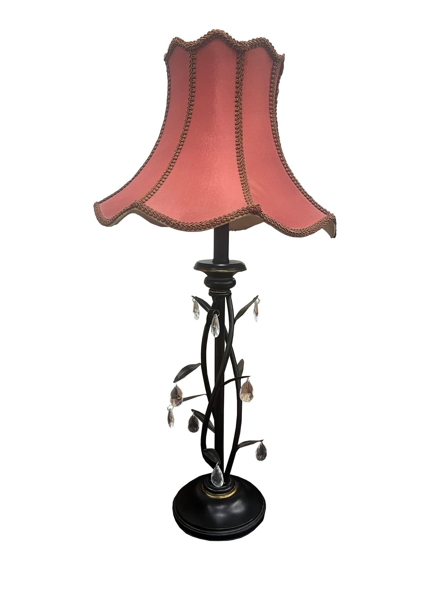 Lamp with Red Shade and Crystals