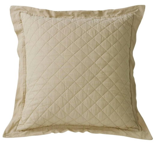 Kaki Quilted Linen Euro Sham