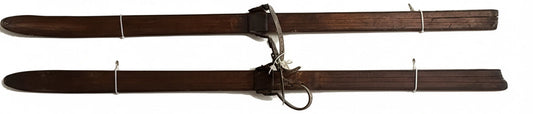 Vintage dark distressed wood ski wall art