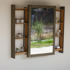 Rolling Shelves on Sides Rustic Mirror