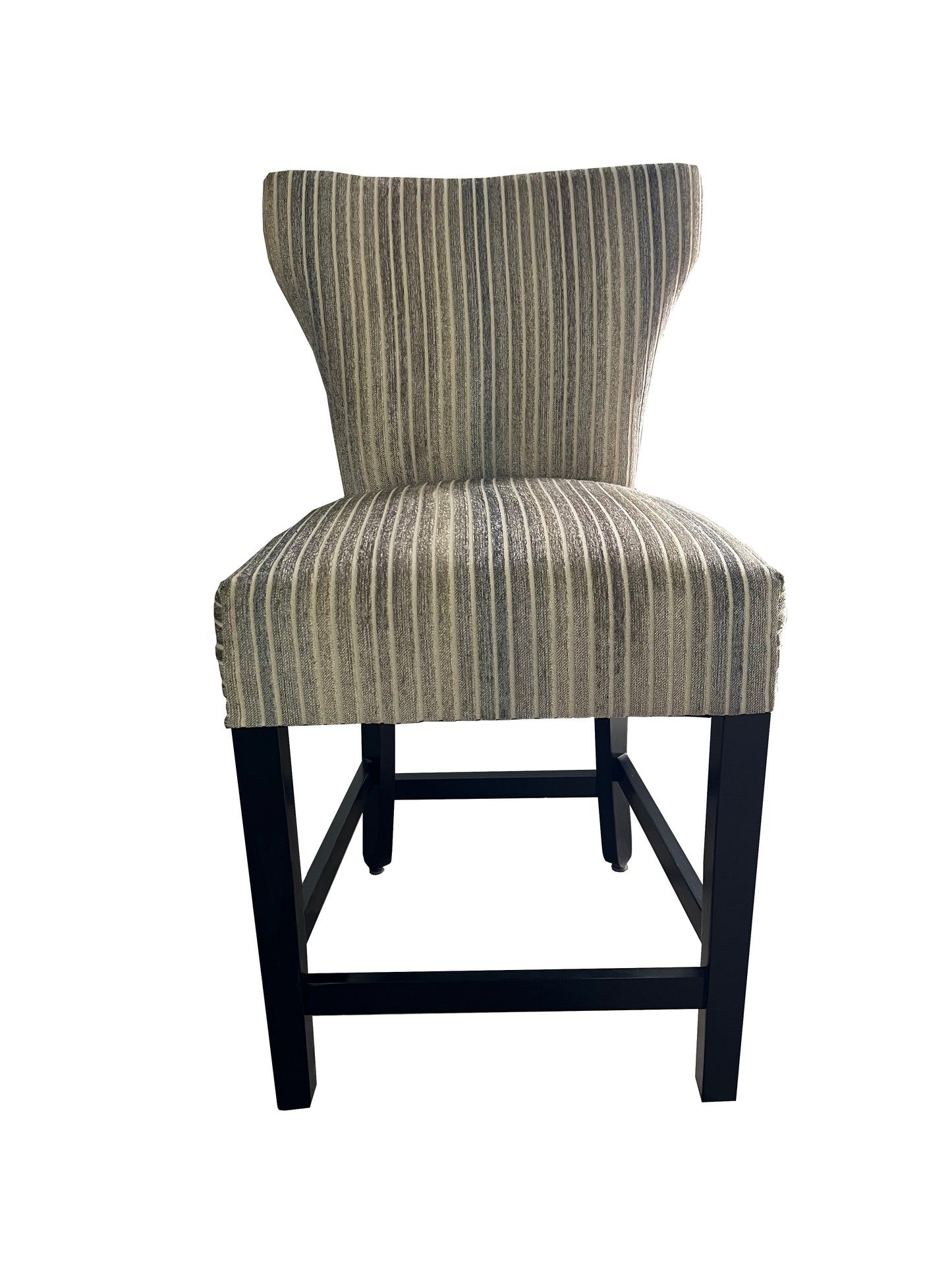 Blue and Gray Striped Fabric Counter Stool