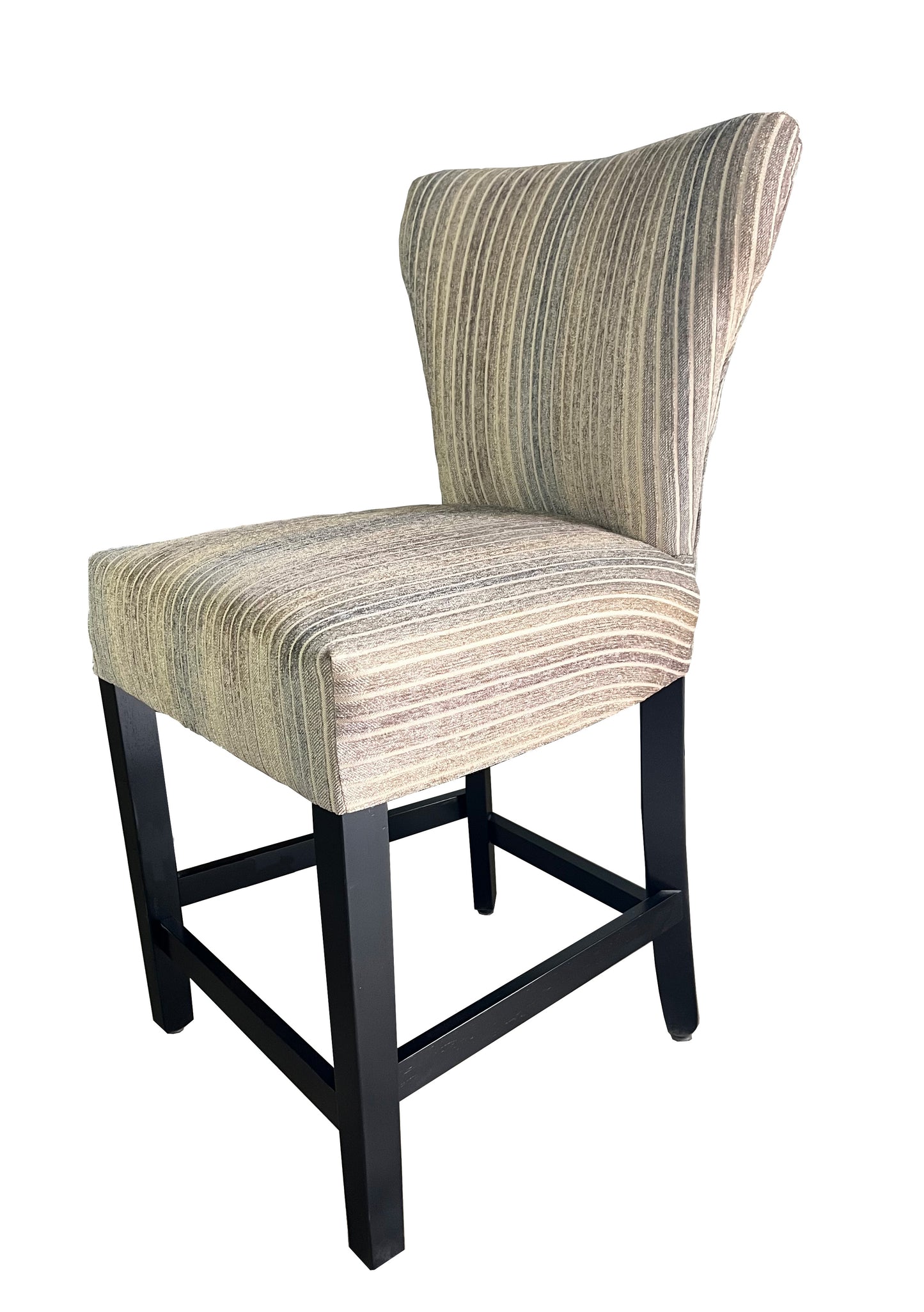 Blue and Gray Striped Fabric Counter Stool